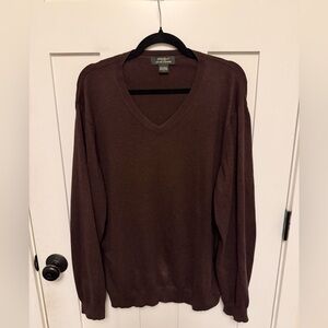 Eddie Bauer Cotton Cashmere Blend V-Neck Chocolate Brien Pullover Sweater Size L